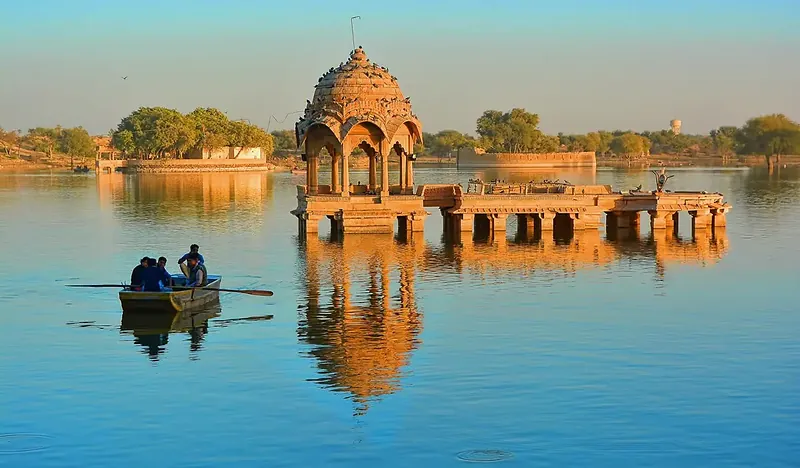 Gadisar Lake with chhatri and boats