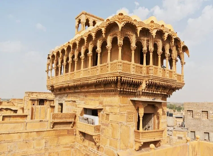 Carved sandstone facade of Patwon Ki Haveli